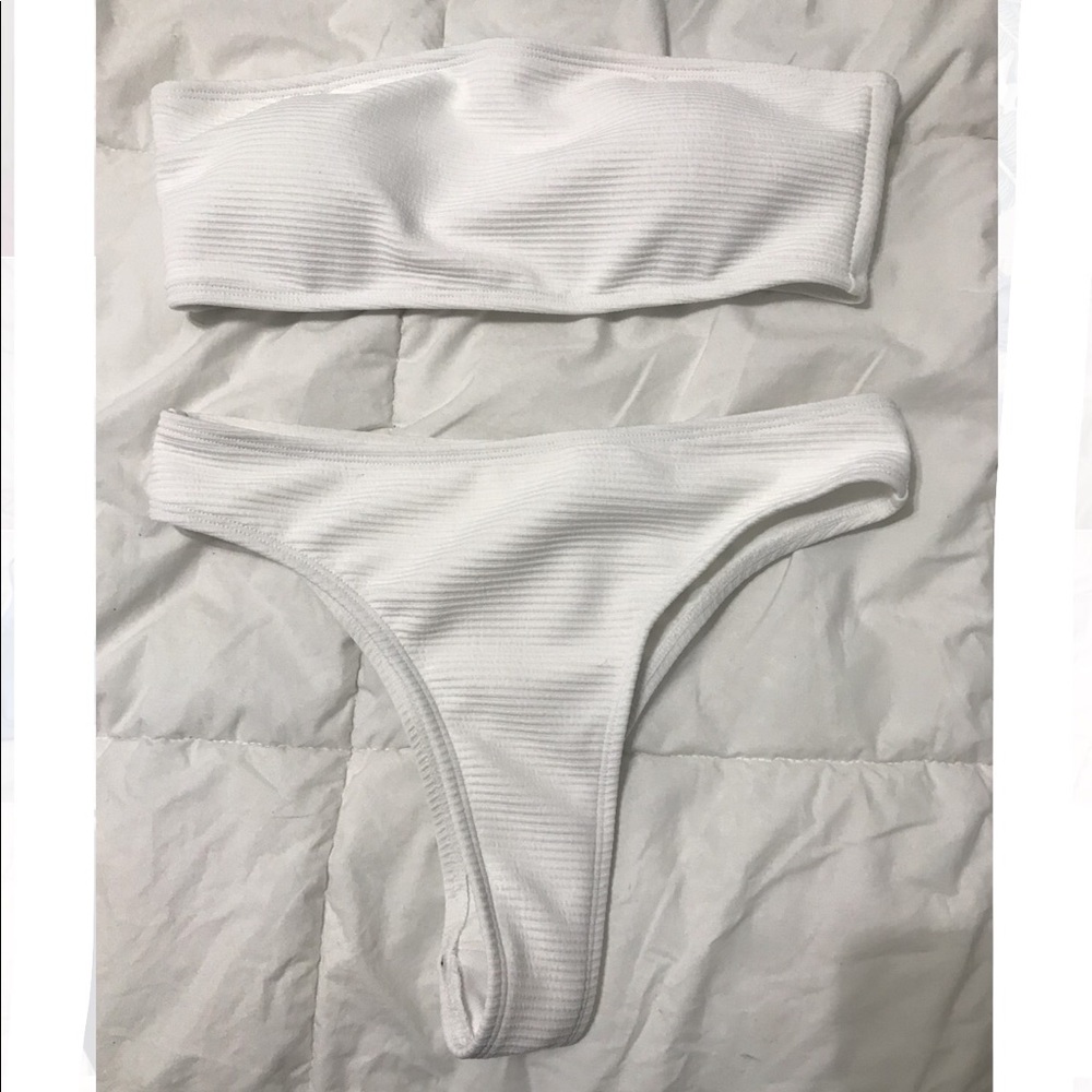 Mid/high waisted bathing suit with bandeau top